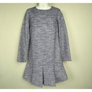 STS‎ Sail to Stable Tweed Mini Pleated Dress XS, Long Sleeve, Blue/Black/White